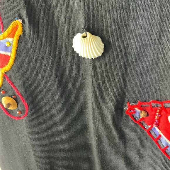 Victoria Jones Shirt Womens S Petite Sea Life Embroidered Fish Coral Beaded Tee - Picture 8 of 9
